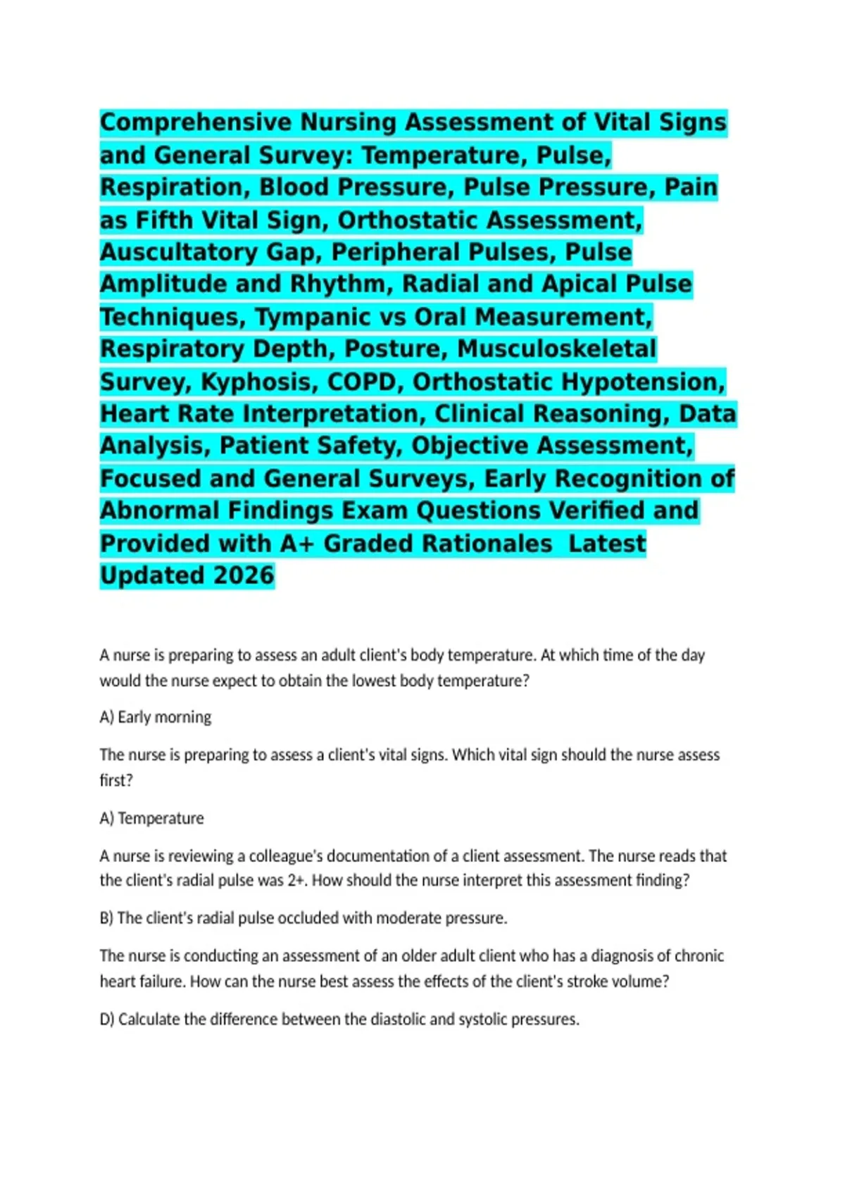 Comprehensive Nursing Assessment of Vital Signs and General Survey ...