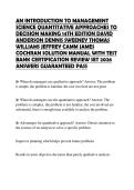 AN INTRODUCTION TO MANAGEMENT SCIENCE QUANTITATIVE APPROACHES TO DECISION MAKING 14TH EDITION DAVID ANDERSON DENNIS SWEENEY THOMAS WILLIAMS JEFFREY CAMM JAMES COCHRAN SOLUTION MANUAL WITH TEST BANK CERTIFICATION REVIEW SET 2026 ANSWERS GUARANTEED PASS