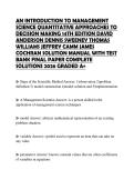 AN INTRODUCTION TO MANAGEMENT SCIENCE QUANTITATIVE APPROACHES TO DECISION MAKING 14TH EDITION DAVID ANDERSON DENNIS SWEENEY THOMAS WILLIAMS JEFFREY CAMM JAMES COCHRAN SOLUTION MANUAL WITH TEST BANK FINAL PAPER COMPLETE SOLUTIONS 2026 GRADED A&plus;