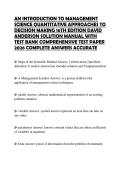 AN INTRODUCTION TO MANAGEMENT SCIENCE QUANTITATIVE APPROACHES TO DECISION MAKING 16TH EDITION DAVID ANDERSON SOLUTION MANUAL WITH TEST BANK COMPREHENSIVE TEST PAPER 2026 COMPLETE ANSWERS ACCURATE