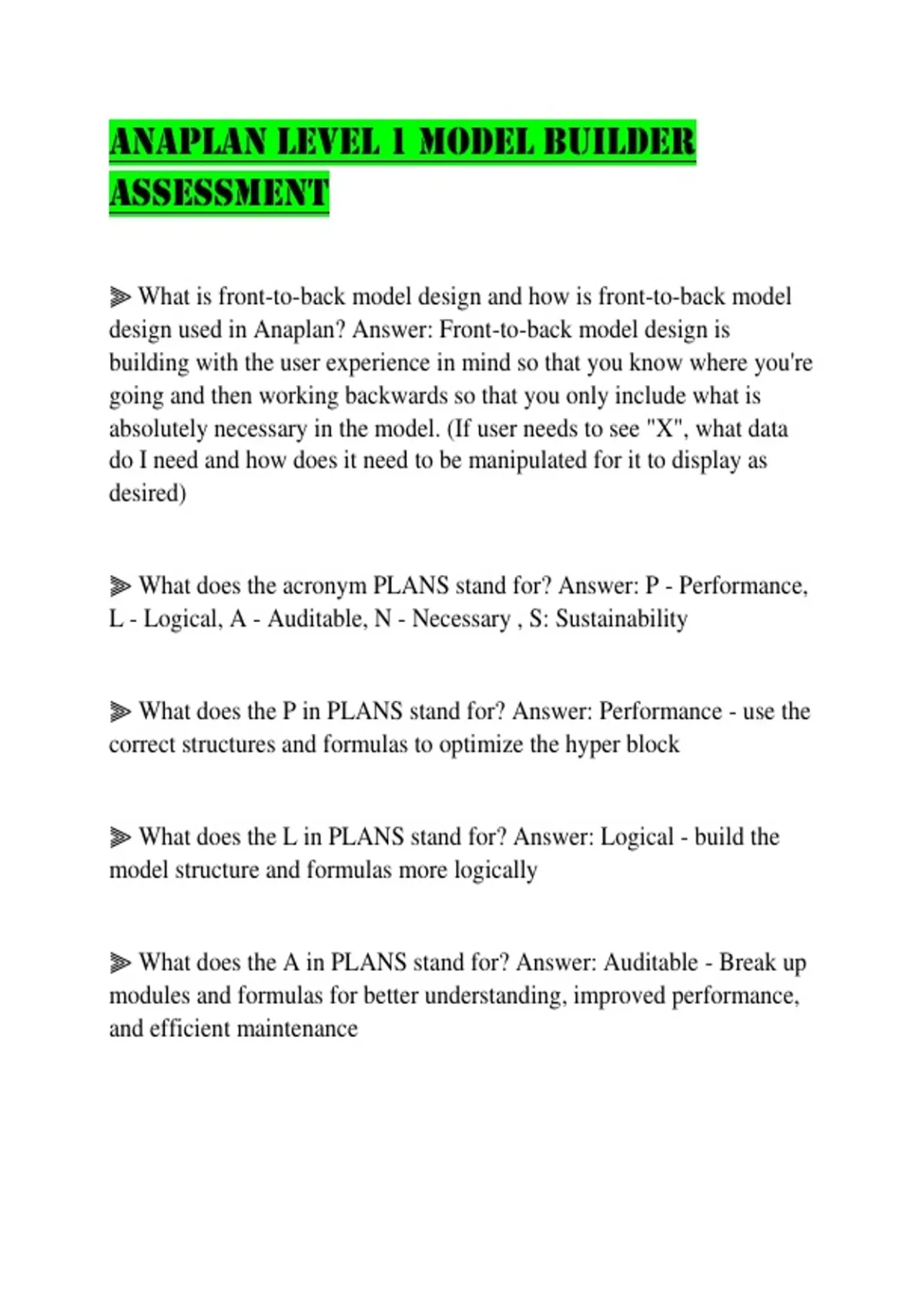 Anaplan Level 1 Model Builder Assessment - Anaplan Level - Stuvia US