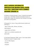 ANCC NURSING INFORMATICS CERTIFICATION REVIEW FINAL PAPER 2026 FULL QUESTIONS WITH CORRECT ANSWERS GRADED A&plus;