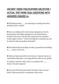 ANCIENT GREEK PHILOSOPHERS MILESTONE 1 ACTUAL TEST PAPER 2026 QUESTIONS WITH ANSWERS GRADED A&plus;