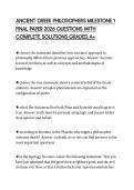 ANCIENT GREEK PHILOSOPHERS MILESTONE 1 FINAL PAPER 2026 QUESTIONS WITH COMPLETE SOLUTIONS GRADED A&plus;