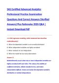 SAS Certified Advanced Analytics  Professional Practice Examination  Questions And Correct Answers &lpar;Verified  Answers&rpar; Plus Rationales 2026 Q&A &vert;  Instant Download Pdf