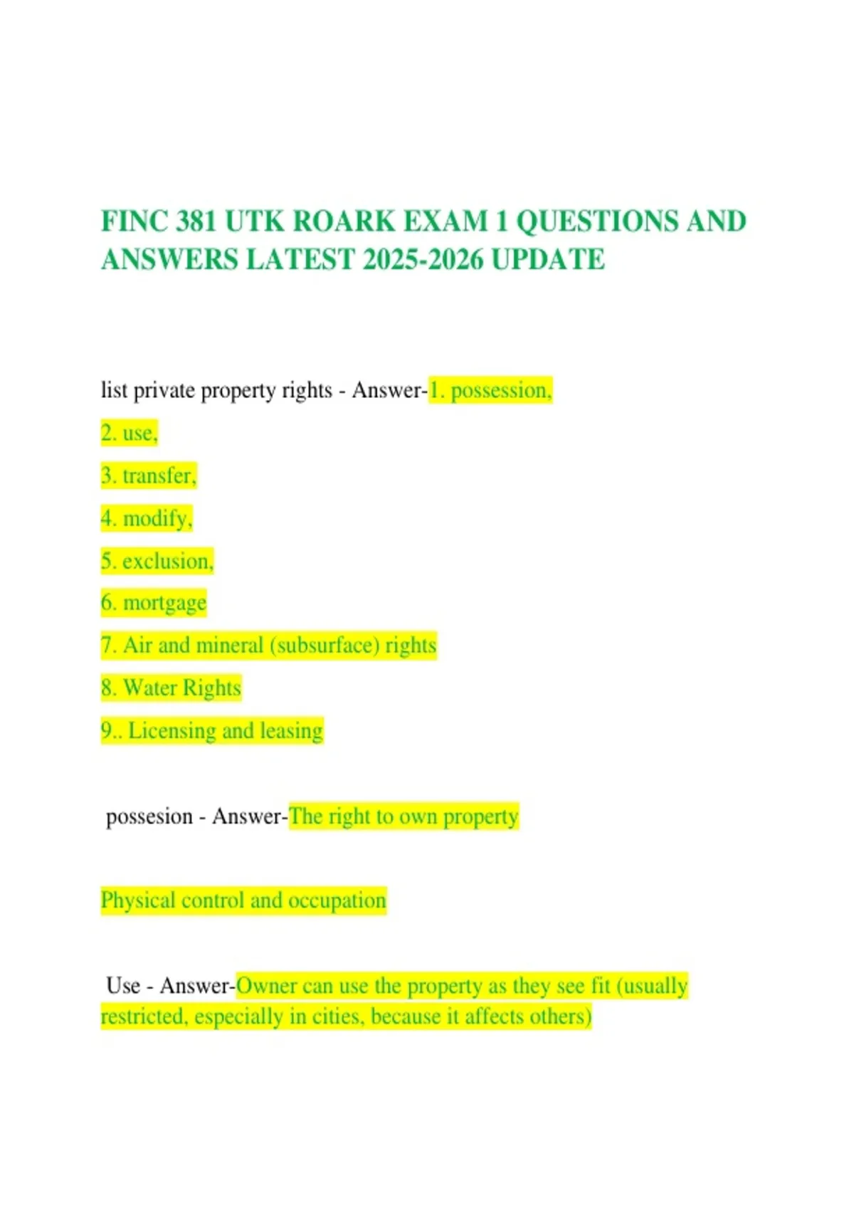 FINC 381 UTK ROARK EXAM 1 QUESTIONS AND ANSWERS LATEST UPDATE - FINC ...