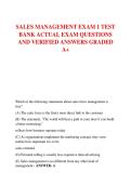 SALES MANAGEMENT EXAM 1 TEST  BANK ACTUAL EXAM QUESTIONS  AND VERIFIED ANSWERS GRADED  A&plus;