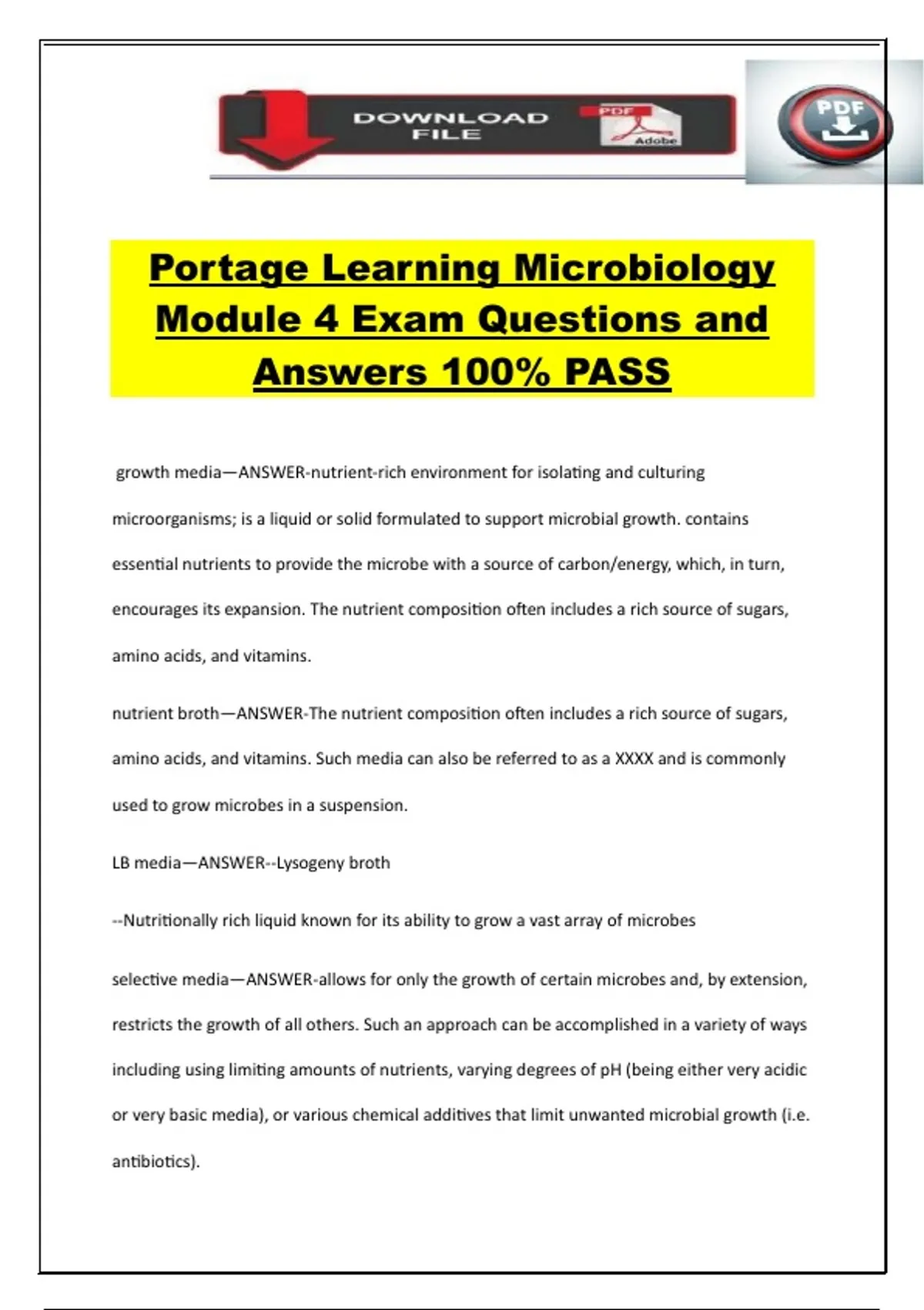 Portage Learning Microbiology Module 4 Exam Questions and Answers 100% ...