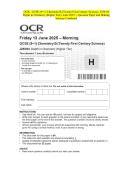 OCR - GCSE &lpar;9-1&rpar; Chemistry B &lpar;Twenty First Century Science&rpar;- J258&sol;04 Depth in Chemistry &lpar;Higher Tier&rpar;- June 2025 &ndash; Question Paper and Making Scheme Combined