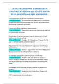 LEAD ABATEMENT SUPERVISOR CERTIFICATION EXAM STUDY GUIDE 2026 QUESTIONS AND ANSWERS &period;