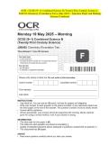 OCR - GCSE &lpar;9&ndash;1&rpar; Combined Science B &lpar;Twenty First Century Science&rpar; - J260&sol;02 Chemistry &lpar;Foundation Tier&rpar;- May 2025 - Question Paper and Making Scheme Combined