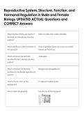 Reproductive System&colon; Structure&comma; Function&comma; and  Hormonal Regulation in Male and Female  Biology UPDATED ACTUAL Questions and  CORRECT Answers