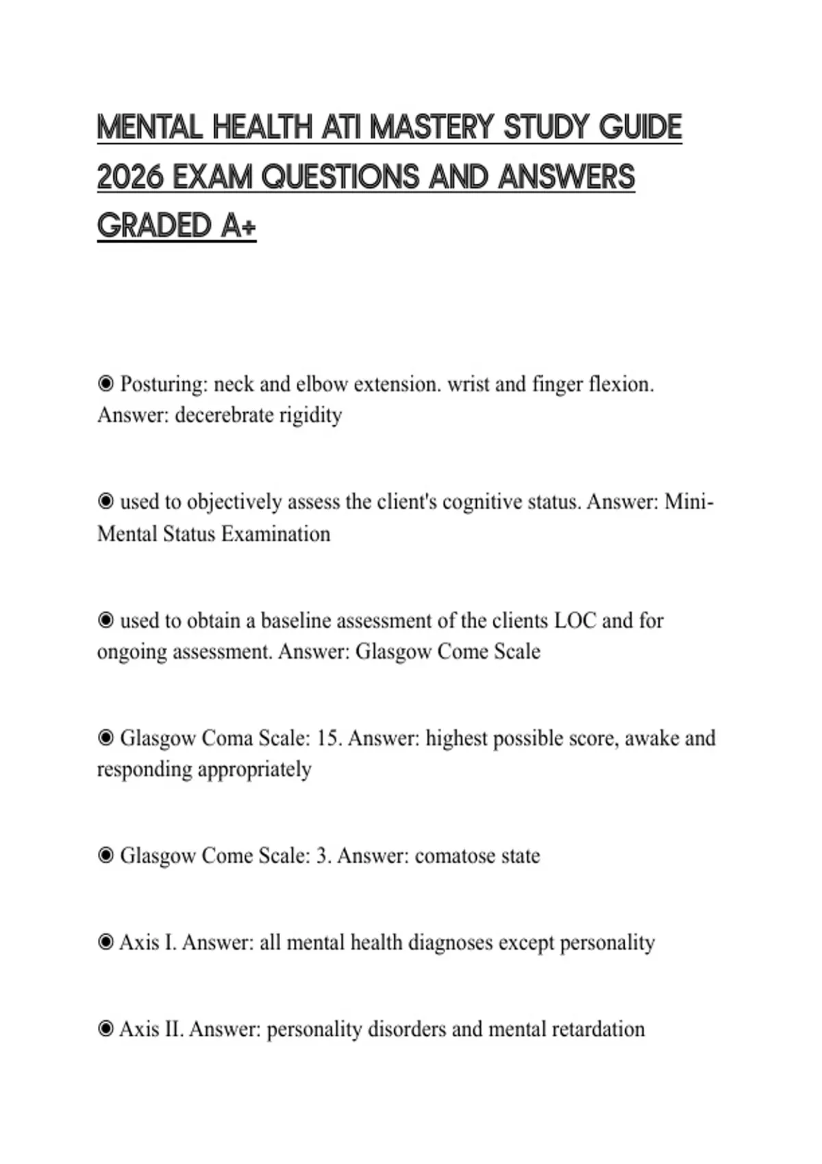 MENTAL HEALTH ATI MASTERY STUDY GUIDE 2026 EXAM QUESTIONS AND ANSWERS ...