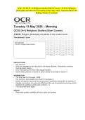 OCR - GCSE &lpar;9&ndash;1&rpar; Religious Studies &lpar;Short Course&rpar; - J125&sol;01 Religion&comma; philosophy and ethics in the modern world- May 2025&ndash; Question Paper and Making Scheme Combined