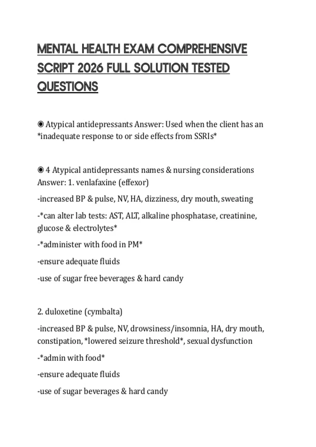 MENTAL HEALTH EXAM COMPREHENSIVE SCRIPT 2026 FULL SOLUTION TESTED ...