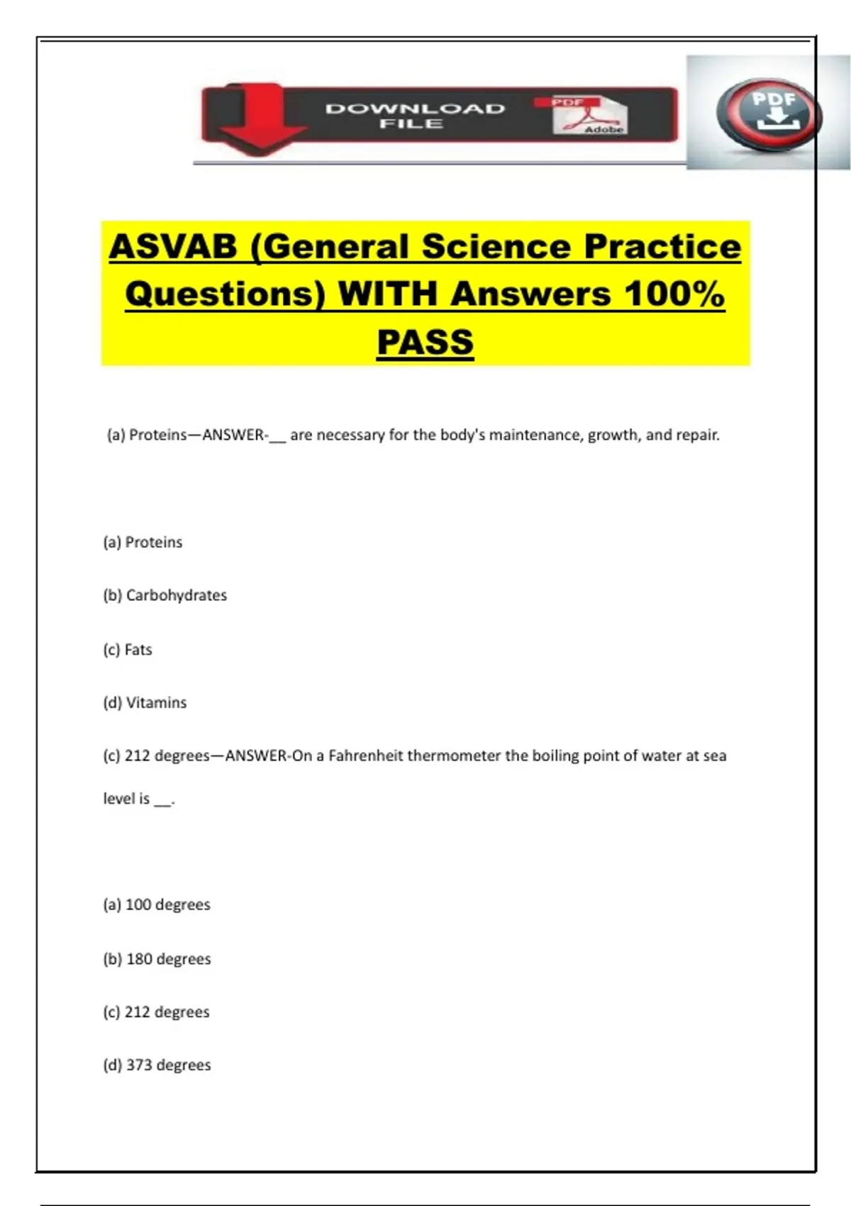 Asvab General Science Practice Test
