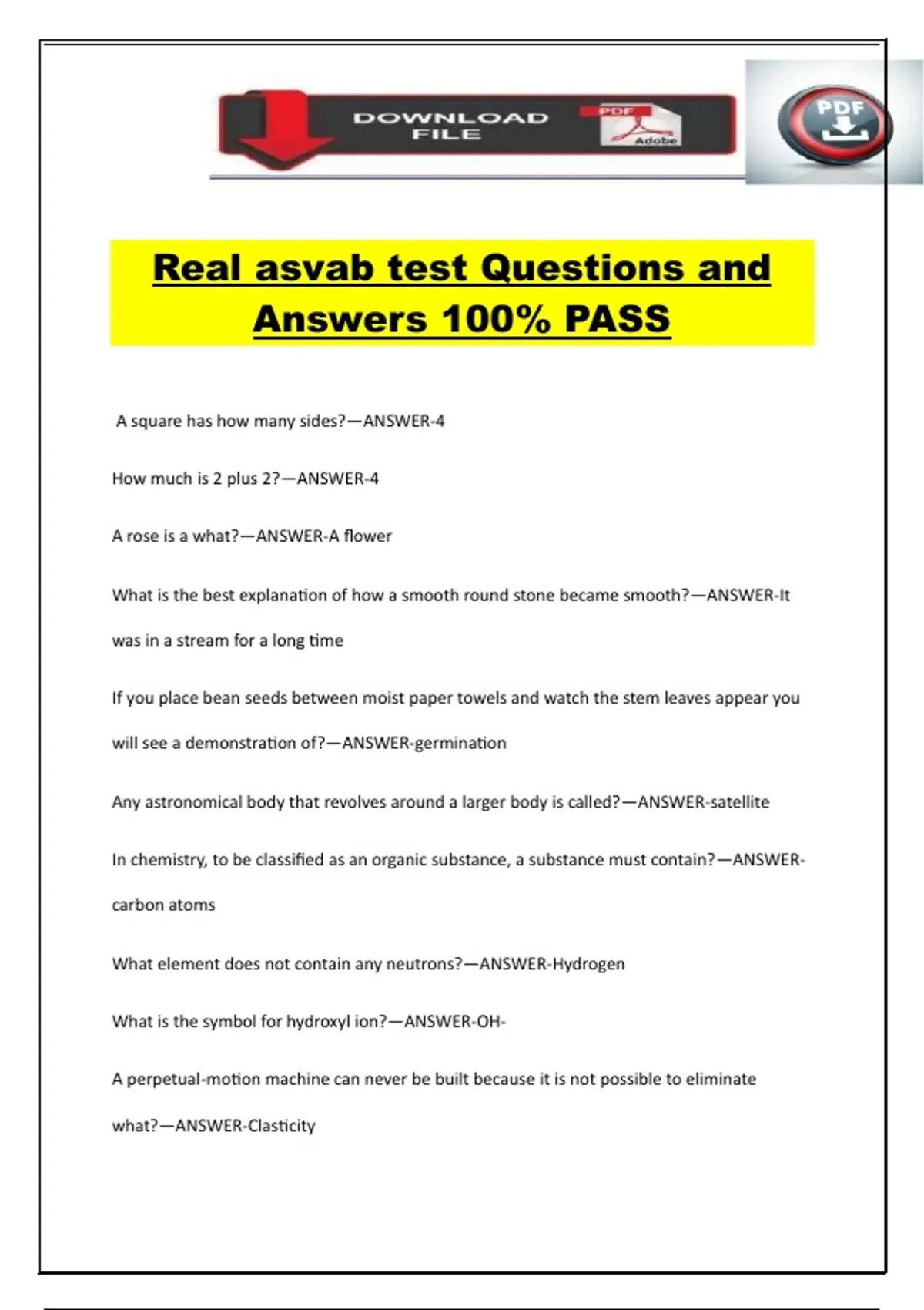 Asvab Personality Test Examples Real asvab test Questions and Answers 100% PASS - ASVAB - Stuvia US