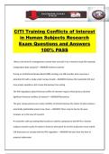 CITI Training Conflicts of Interest in Human Subjects Research Exam Questions and Answers 100&percnt; PASS