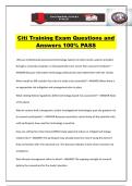 Citi Training Exam Questions and Answers 100&percnt; PASS