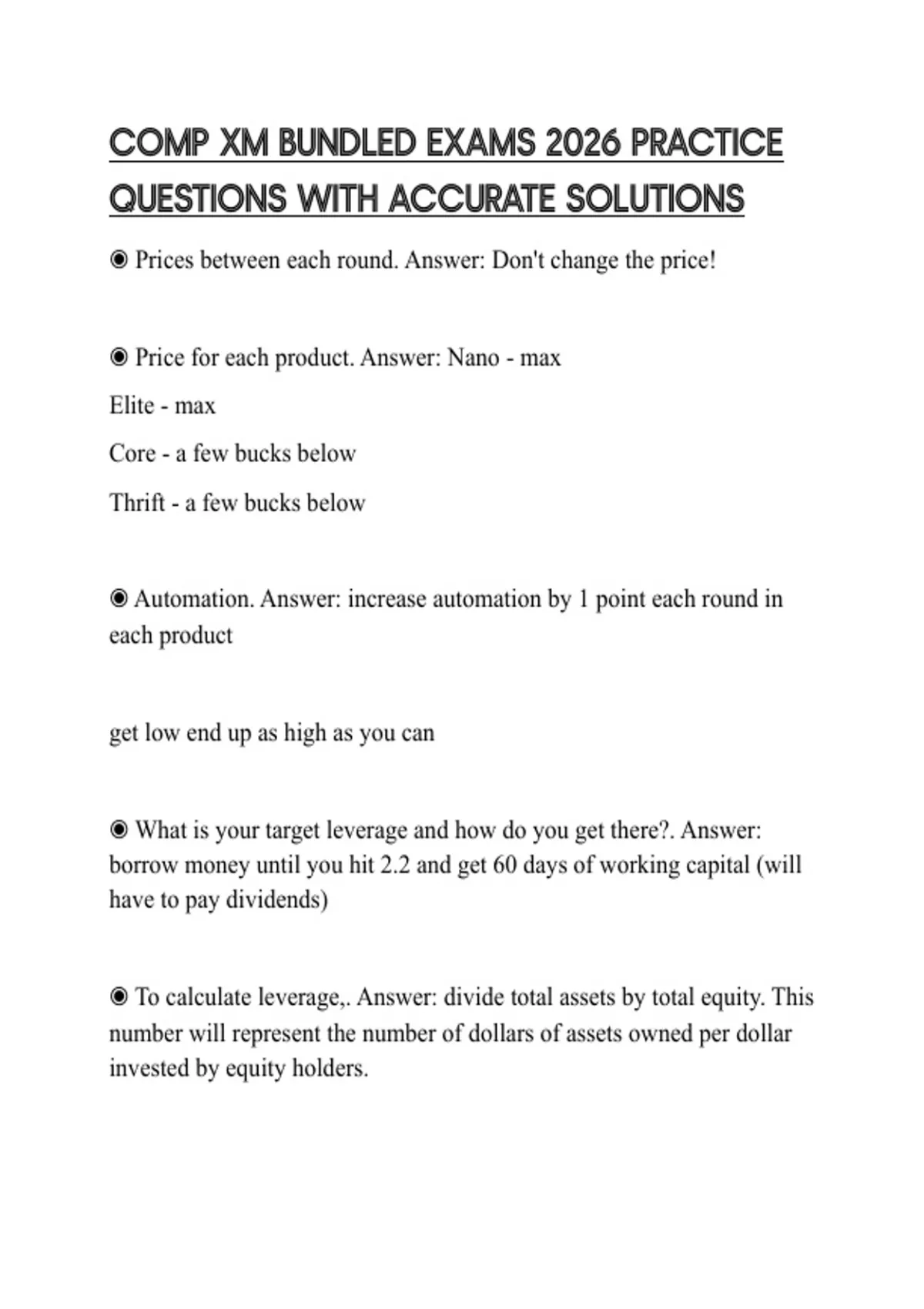 COMP XM BUNDLED EXAMS 2026 PRACTICE QUESTIONS WITH ACCURATE SOLUTIONS ...