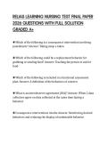 RELIAS LEARNING NURSING TEST FINAL PAPER 2026 QUESTIONS WITH FULL SOLUTION GRADED A&plus;