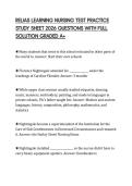 RELIAS LEARNING NURSING TEST PRACTICE STUDY SHEET 2026 QUESTIONS WITH FULL SOLUTION GRADED A&plus;