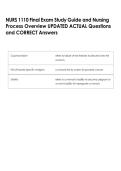 NURS 1110 Final Exam Study Guide and Nursing  Process Overview UPDATED ACTUAL Questions  and CORRECT Answers