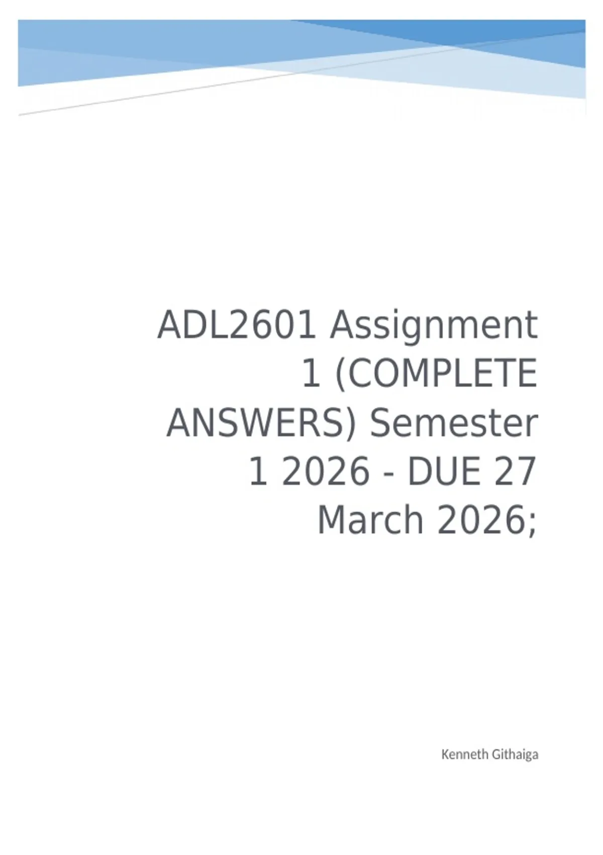 ADL2601 Assignment 1 (COMPLETE ANSWERS) Semester 1 2026 - DUE 27 March ...