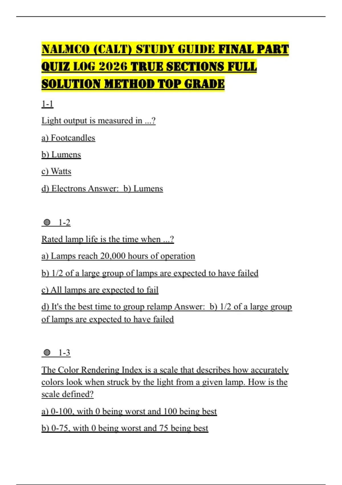 NALMCO (CALT) STUDY GUIDE FINAL PART QUIZ LOG 2026 TRUE SECTIONS FULL ...