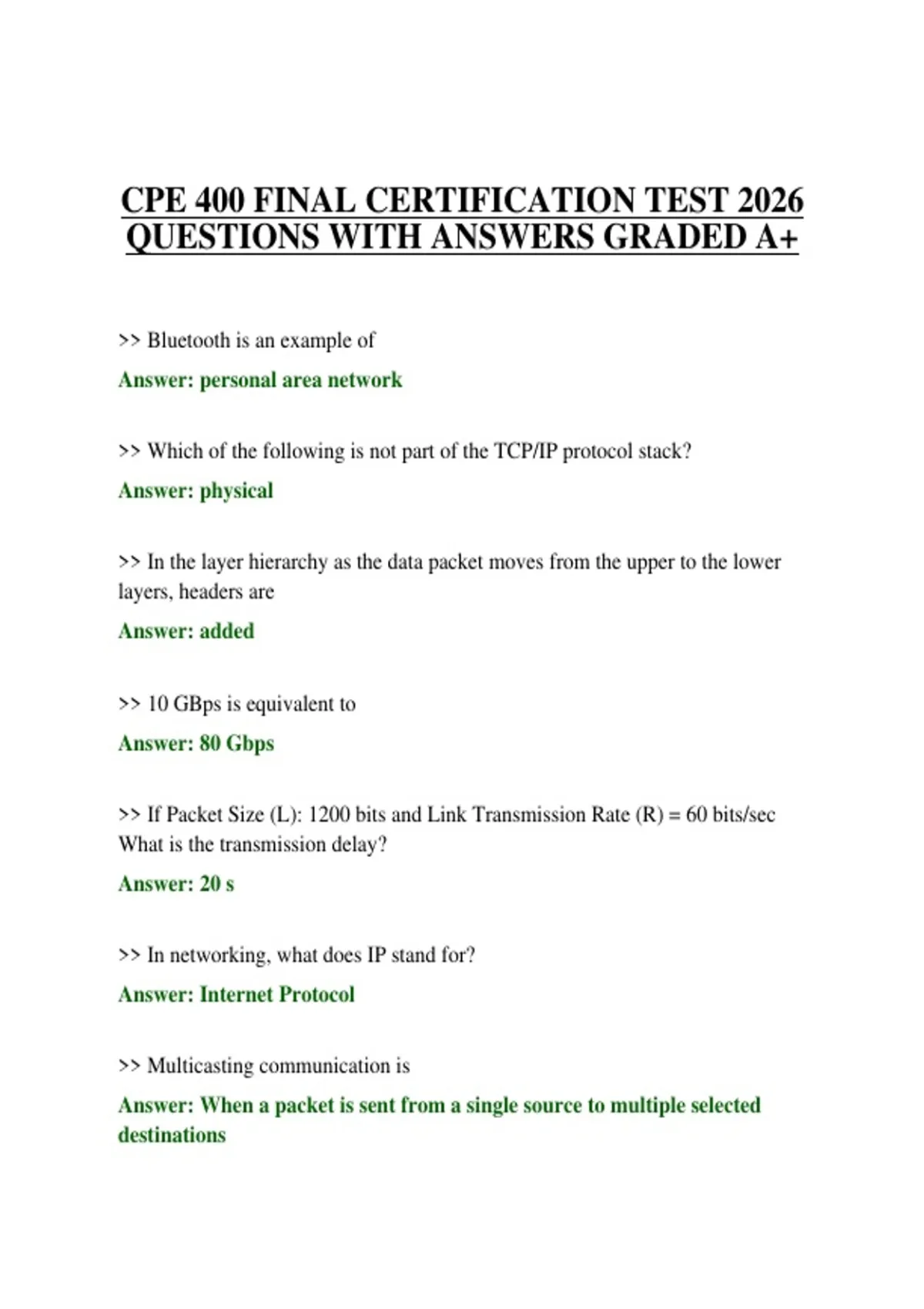 CPE 400 FINAL CERTIFICATION TEST 2026 QUESTIONS WITH ANSWERS GRADED A+ ...