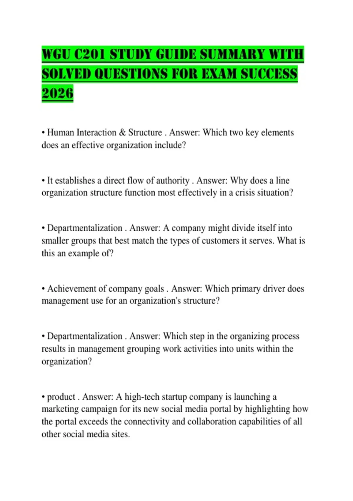 Study Guide For Success WGU C201 STUDY GUIDE SUMMARY WITH SOLVED QUESTIONS FOR EXAM SUCCESS ...