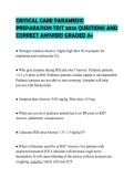 CRITICAL CARE PARAMEDIC PREPARATION TEST 2026 QUESTIONS AND CORRECT ANSWERS GRADED A