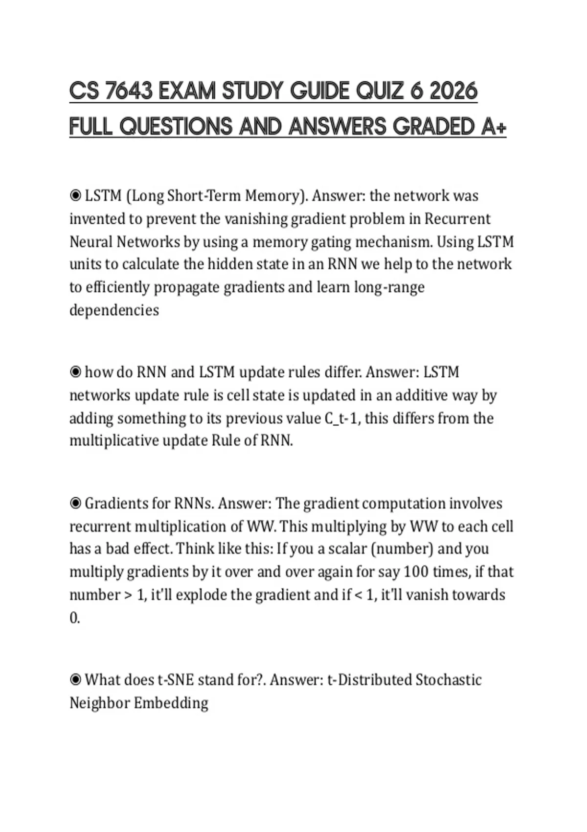 CS 7643 EXAM STUDY GUIDE QUIZ 6 2026 FULL QUESTIONS AND ANSWERS GRADED ...