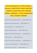 NATIONALLY REGISTERED CERTIFIED MEDICAL ASSISTANT EXAM STUDY GUIDE 2026&sol;2027 COMPLETE QUESTIONS WITH VERIFIED CORRECT ANSWERS &vert;&vert; 100&percnt; GUARANTEED PASS &vert; NEWEST VERSION