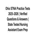 Ohio STNA Practice Tests 2025&ndash;2026 Verified Questions & Answers State Tested Nursing Assistant Exam Prep 2025&sol; 2026