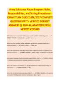 ARMY SUBSTANCE ABUSE PROGRAM &lpar;ASAP&rpar; EXAM STUDY GUIDE 2026&sol;2027 COMPLETE QUESTIONS WITH VERIFIED CORRECT ANSWERS &vert;&vert; 100&percnt; GUARANTEED PASS &vert; NEWEST VERSION