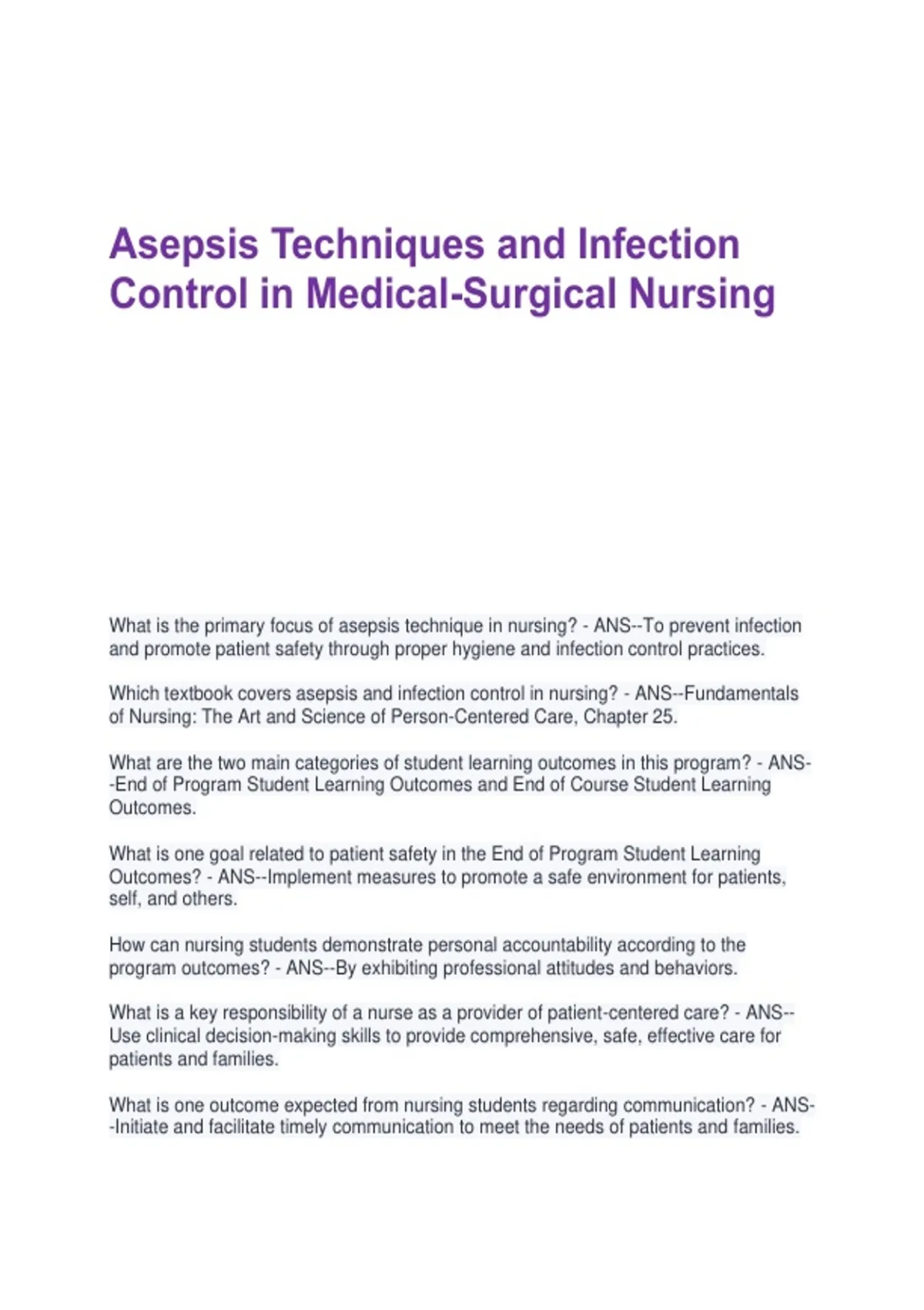 Asepsis Techniques and Infection Control in Medical-Surgical Nursing ...