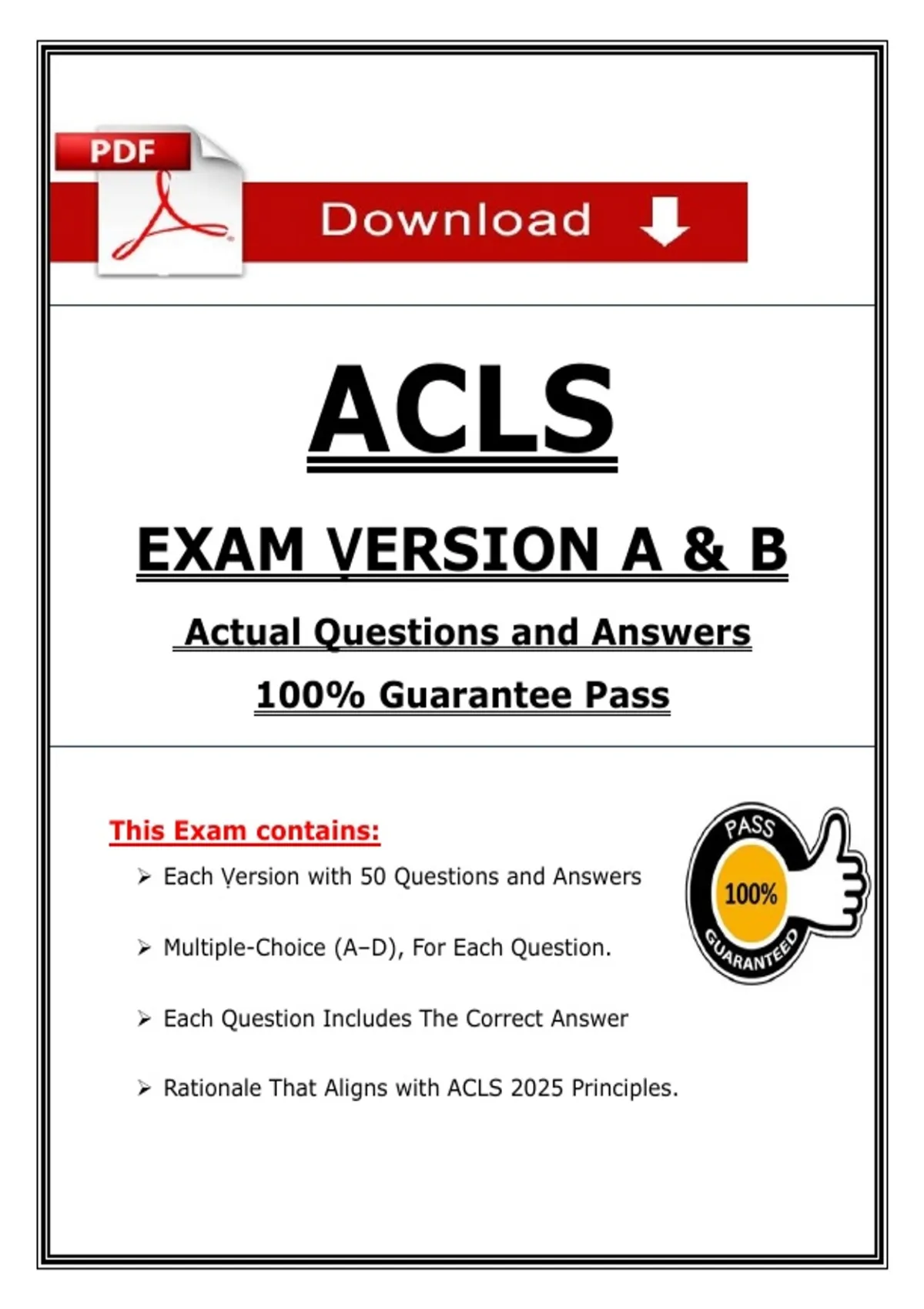 ACLS Exam Version A & B (2025) – 100 Questions & Answers with ...