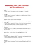 Immunology Flash Cards Questions and Correct Answers