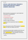 CRITICAL CARE HESI EXAM &vert; FREQUENTLY  TESTED QUESTIONS WITH CORRECT  ANSWERS &vert; BRAND NEW&excl; 