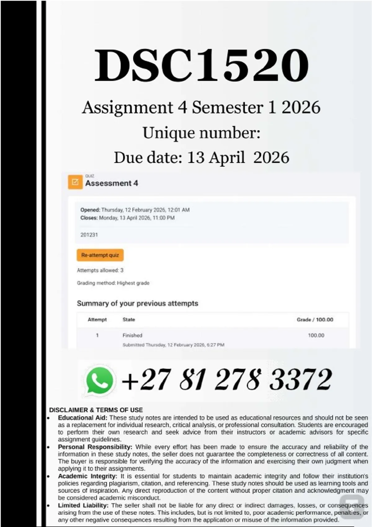 DSC1520 Assignment 4 (COMPLETE ANSWERS) Semester 1 2026 - DUE 13 April ...