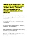 AMAZON DRIVER TRAINING EXAM 2025 2026 UPDATED EXAM QUESTIONS WITH ACCURATE ANSWERS GET IT RIGHT UPDATED REVIEW PAPER 2026 QUESTIONS AND CORRECT ANSWERS GRADED A&plus;