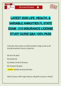 LATEST 2026 LIFE&comma; HEALTH&comma; & VARIABLE ANNUITIES FL STATE EXAM - 215 INSURANCE LICENSE STUDY GUIDE Q&A 100&percnt; PASS