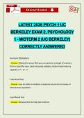 LATEST 2026 PSYCH 1 UC BERKELEY EXAM 2&comma; PSYCHOLOGY 1 - MIDTERM 2 &lpar;UC BERKELEY&rpar; CORRECTLY ANSWERED