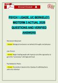 PSYCH 1 &lpar;GADE&comma; UC BERKELEY&rpar; MIDTERM 3 ACTUAL 2026 QUESTIONS AND VERIFIED ANSWERS