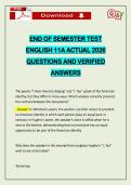 END OF SEMESTER TEST ENGLISH 11A ACTUAL 2026 QUESTIONS AND VERIFIED ANSWERS
