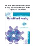 Test Bank - Introductory Mental Health Nursing&comma; 5th Edition &lpar;Kincheloe&comma; 2026&rpar;&comma; Chapter 1-19 &vert; All Chapters