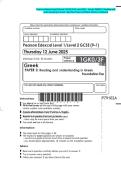 Pearson Edexcel Level 1&sol;Level 2 GCSE &lpar;9-1&rpar; June 2025 - Greek&colon; PAPER 3&colon; Reading and understanding in Greek -Question Paper and Mark Scheme Combined