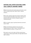NATIONAL REAL ESTATE EXAM FINAL PAPER 2026 COMPLETE ANSWERS VERIFIED