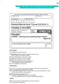 Pearson Edexcel Level 1&sol;Level 2 GCSE &lpar;9-1&rpar; June 2025 - Persian&colon; PAPER 1&colon; Listening and understanding in Persian-Question Paper and Mark Scheme Combined